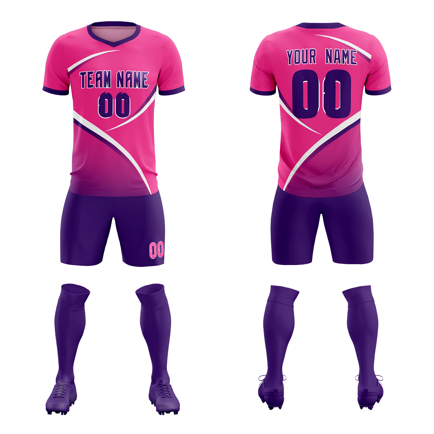 Custom Pink Purple Color Block Training Uniform For Men Soccer Sets Jersey