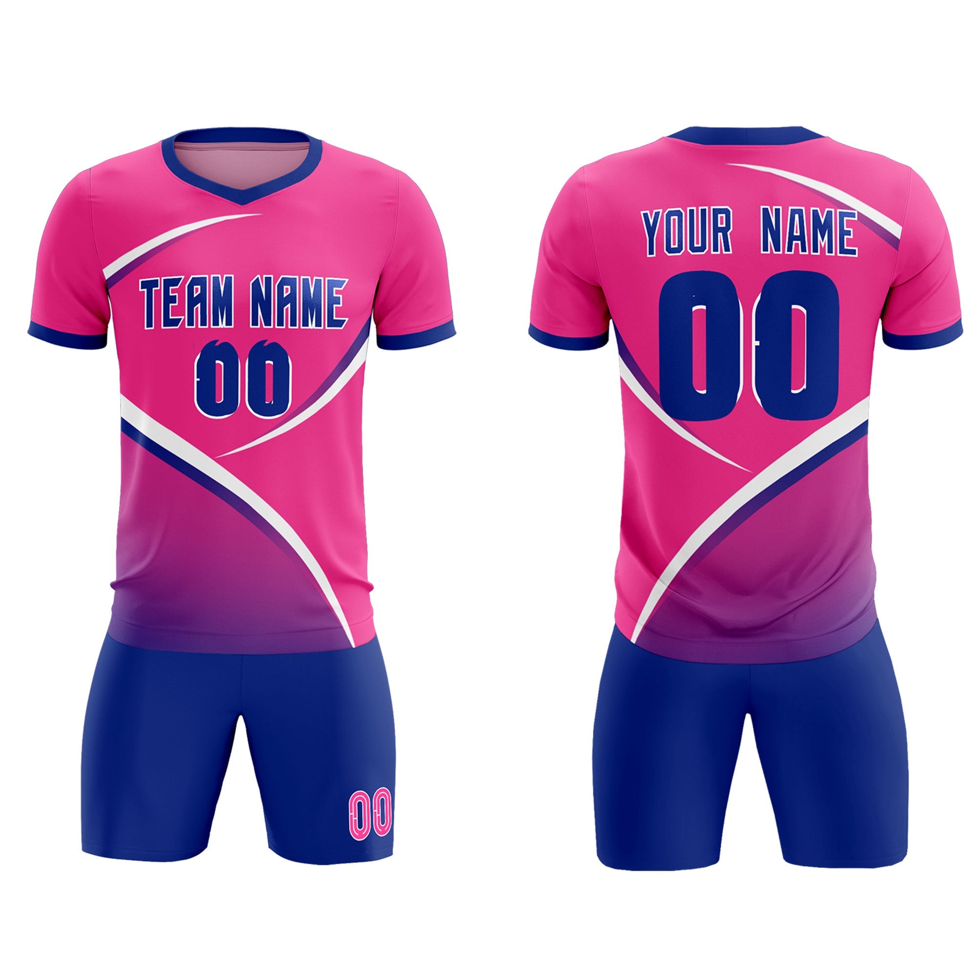 Custom Pink Royal Color Block Training Uniform For Men Soccer Sets Jersey