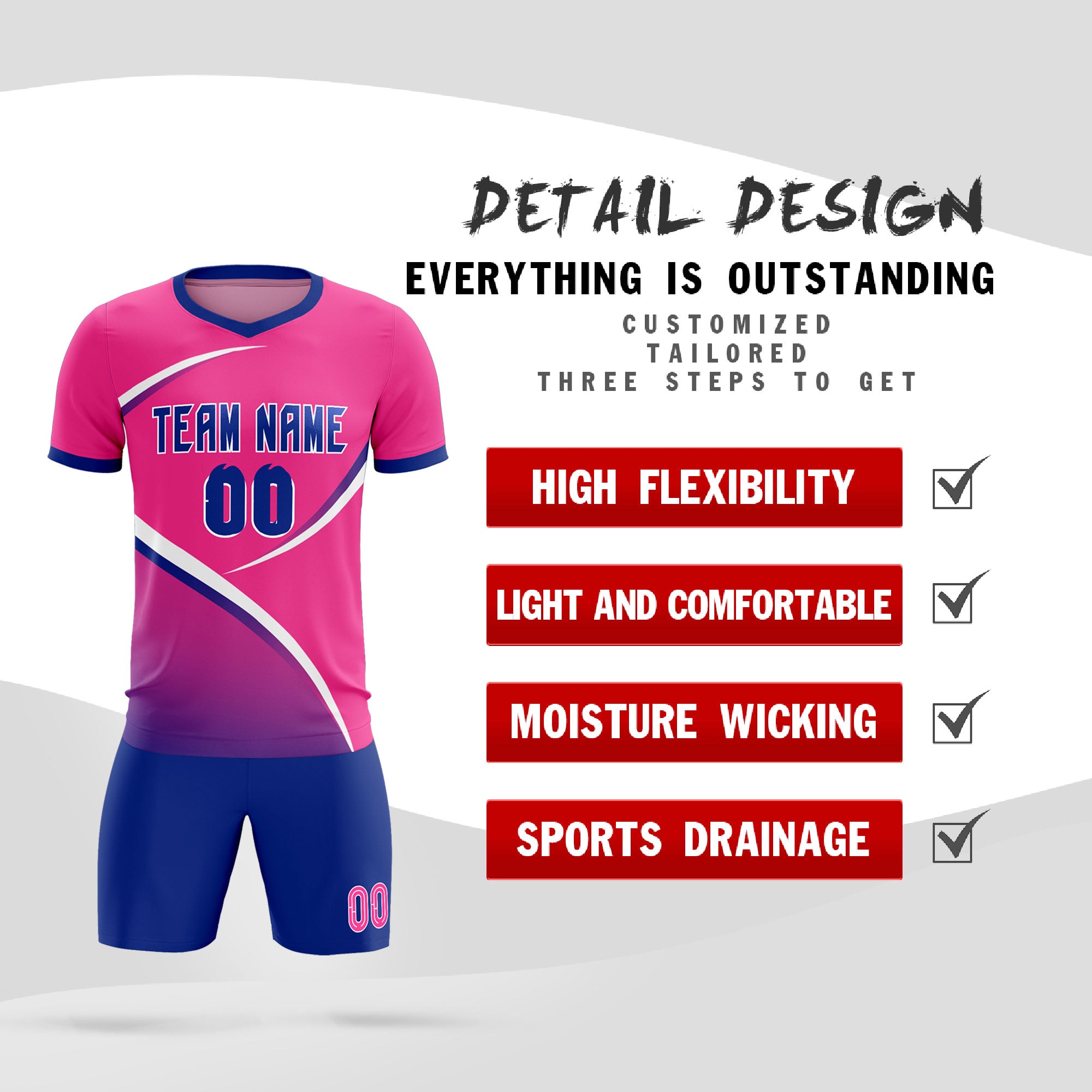 Custom Pink Royal Color Block Training Uniform For Men Soccer Sets Jersey