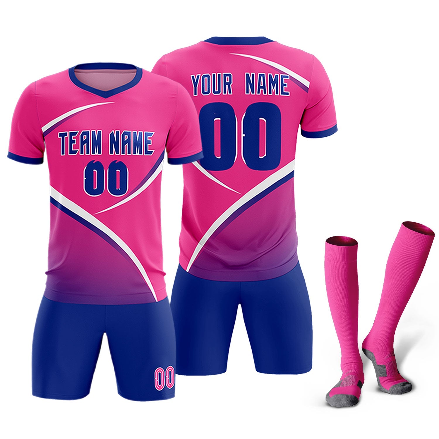 Custom Pink Royal Color Block Training Uniform For Men Soccer Sets Jersey