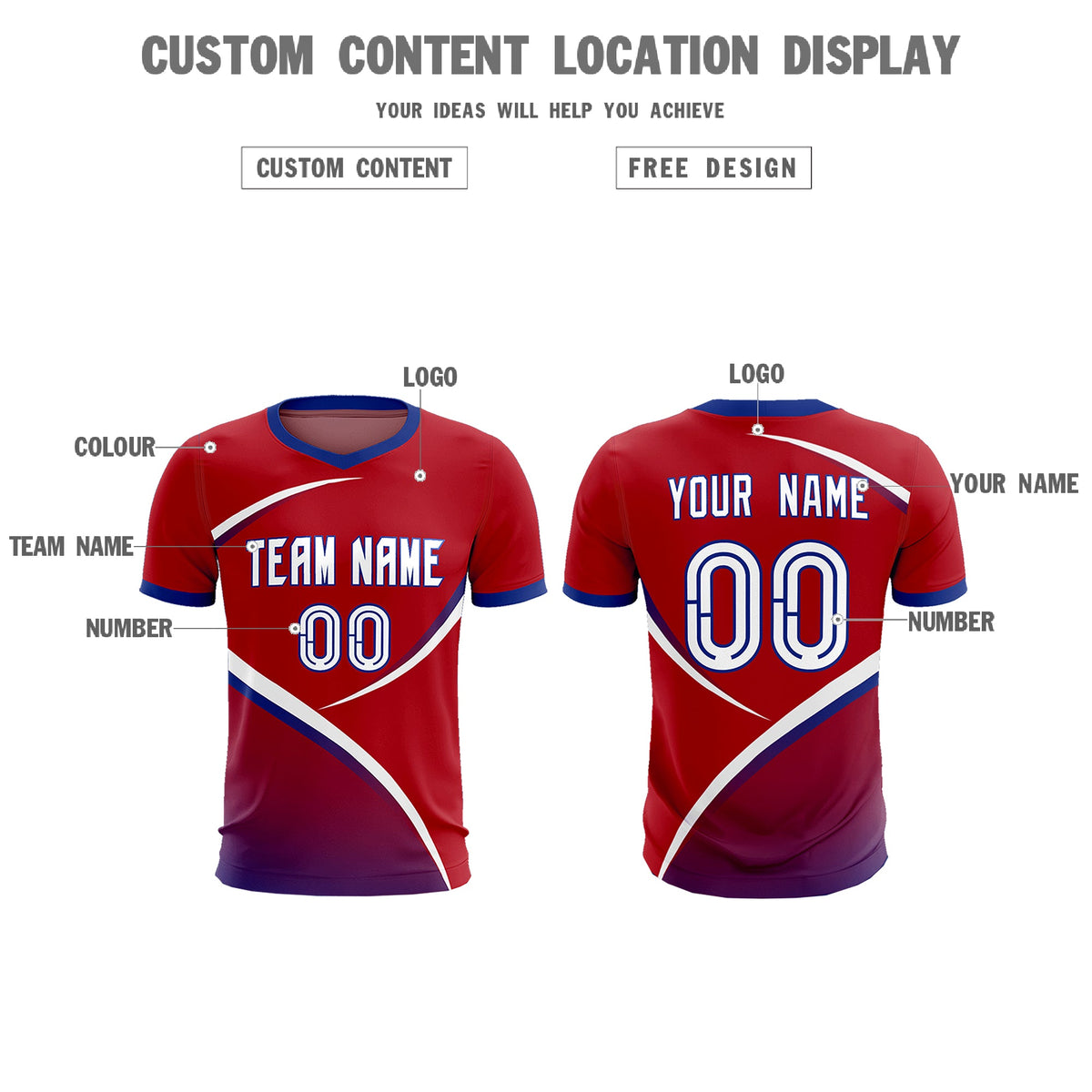 Custom Red Royal Color Block Training Uniform For Men Football Kits Jersey