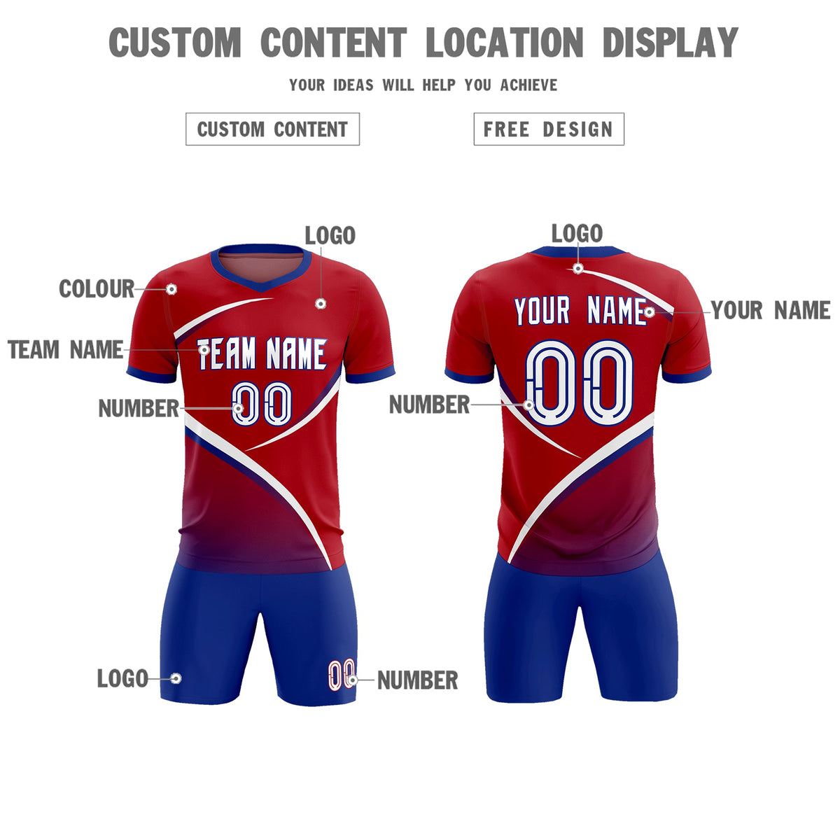 Custom Red Royal Color Block Training Uniform For Men Football Kits Jersey