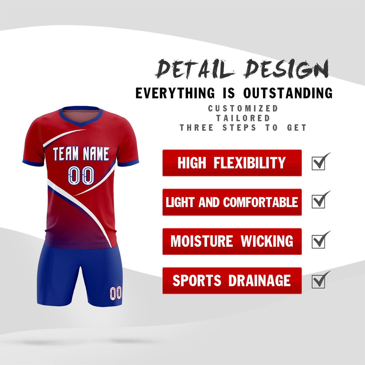 Custom Red Royal Color Block Training Uniform For Men Football Kits Jersey