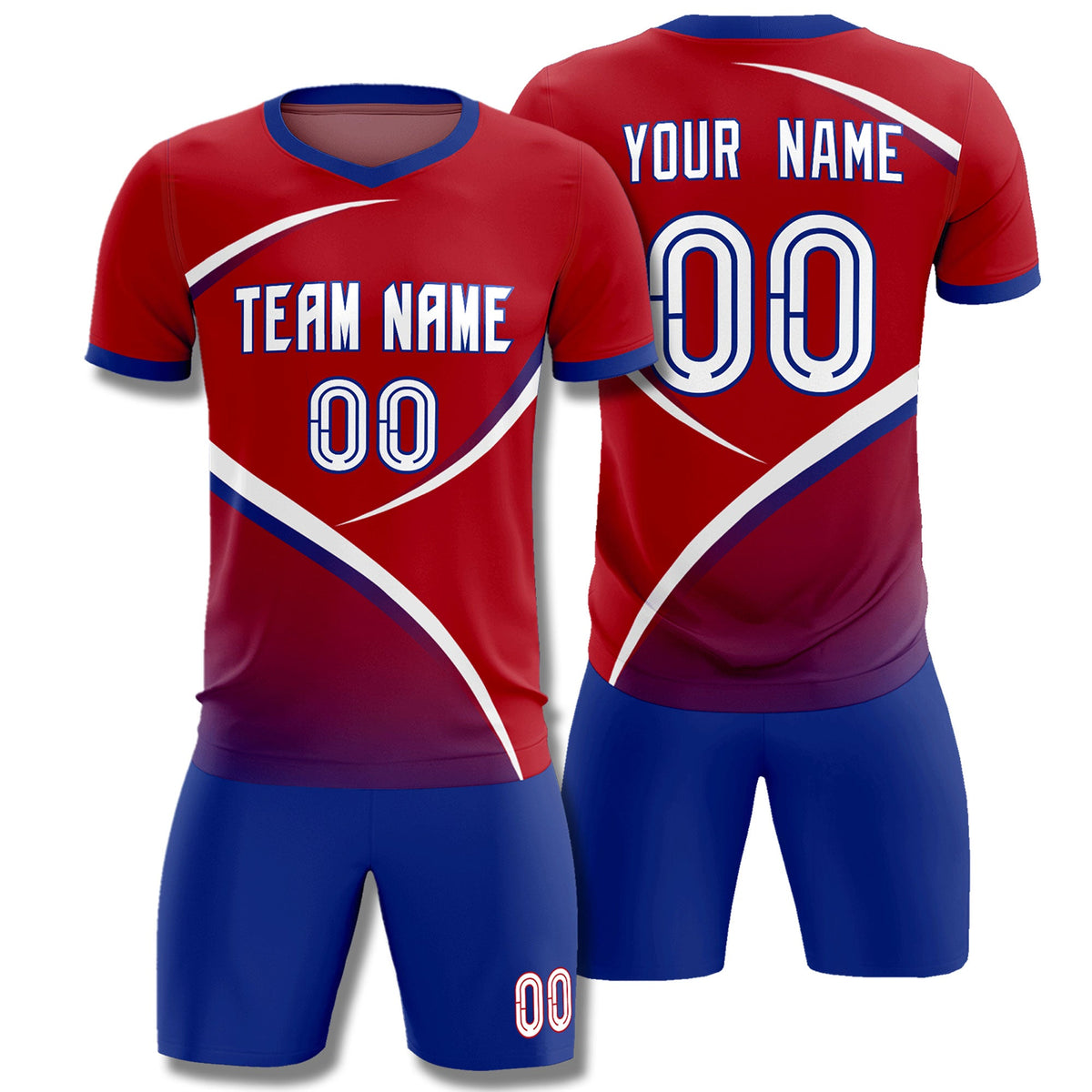 Custom Red Royal Color Block Training Uniform For Men Football Kits Jersey