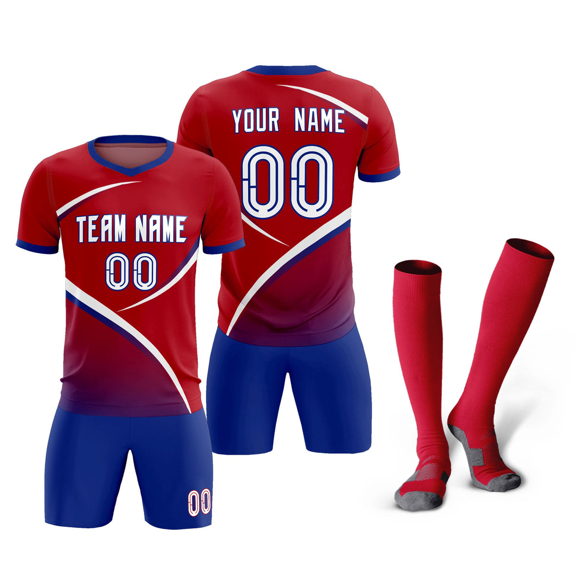 Custom Red Royal Color Block Training Uniform For Men Football Kits Jersey