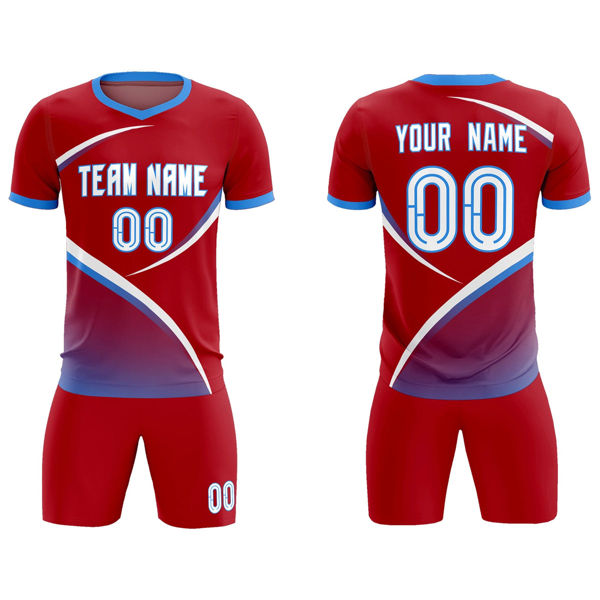 Custom Red Powder Blue Color Block Training Uniform For Men Football Kits Jersey