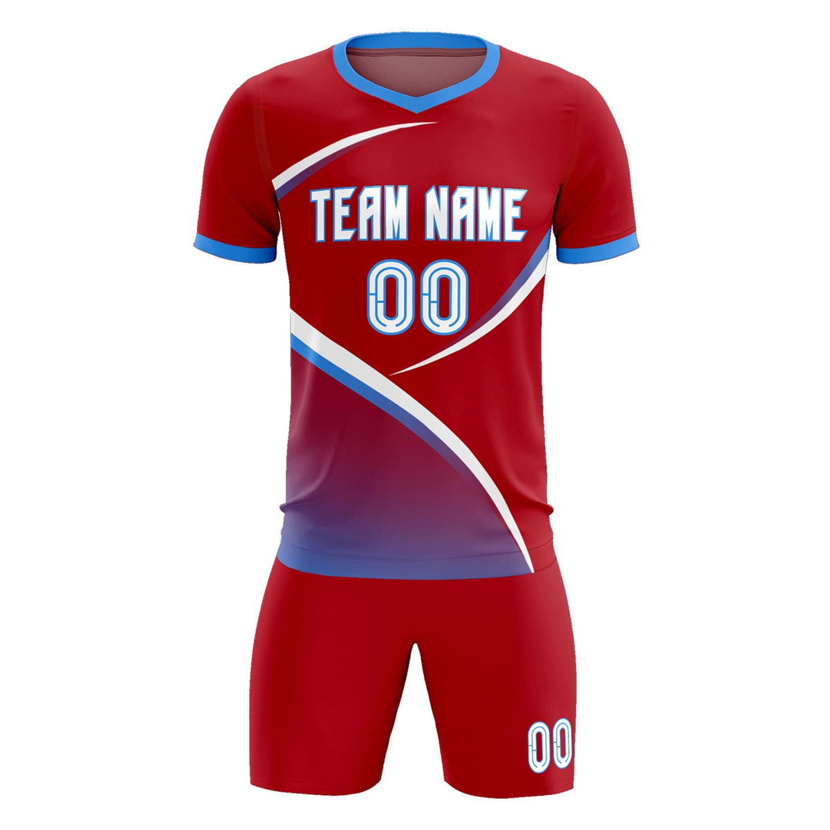 Custom Red Powder Blue Color Block Training Uniform For Men Football Kits Jersey