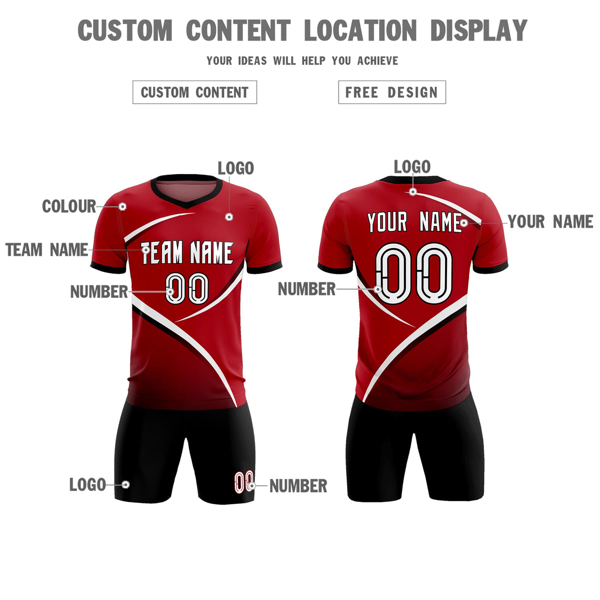 Custom Red Black Color Block Training Uniform For Men Football Kits Jersey