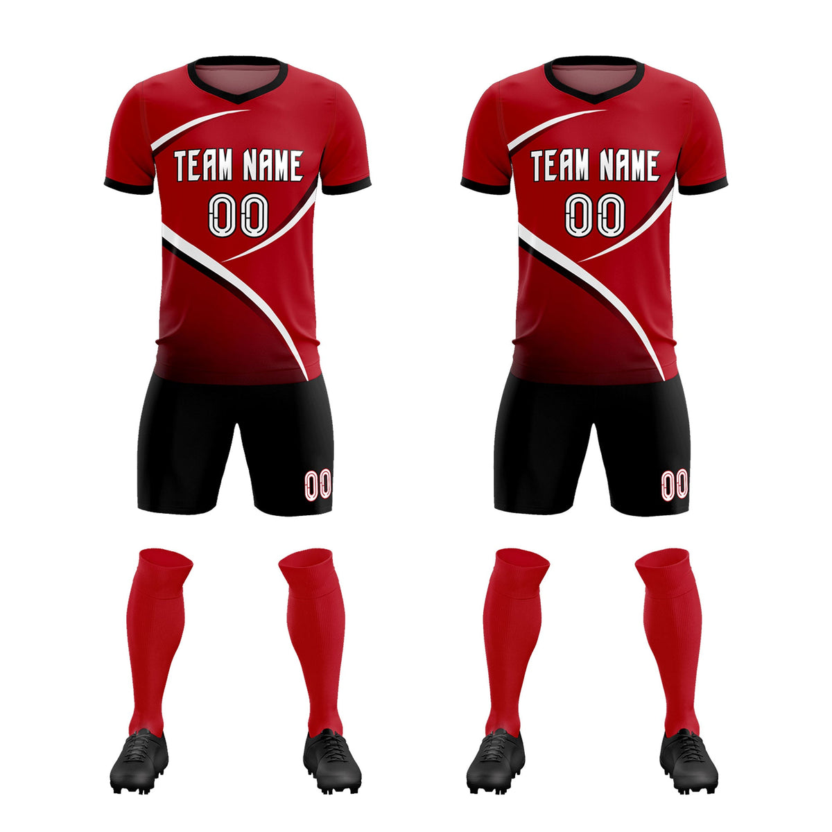 Custom Red Black Color Block Training Uniform For Men Football Kits Jersey