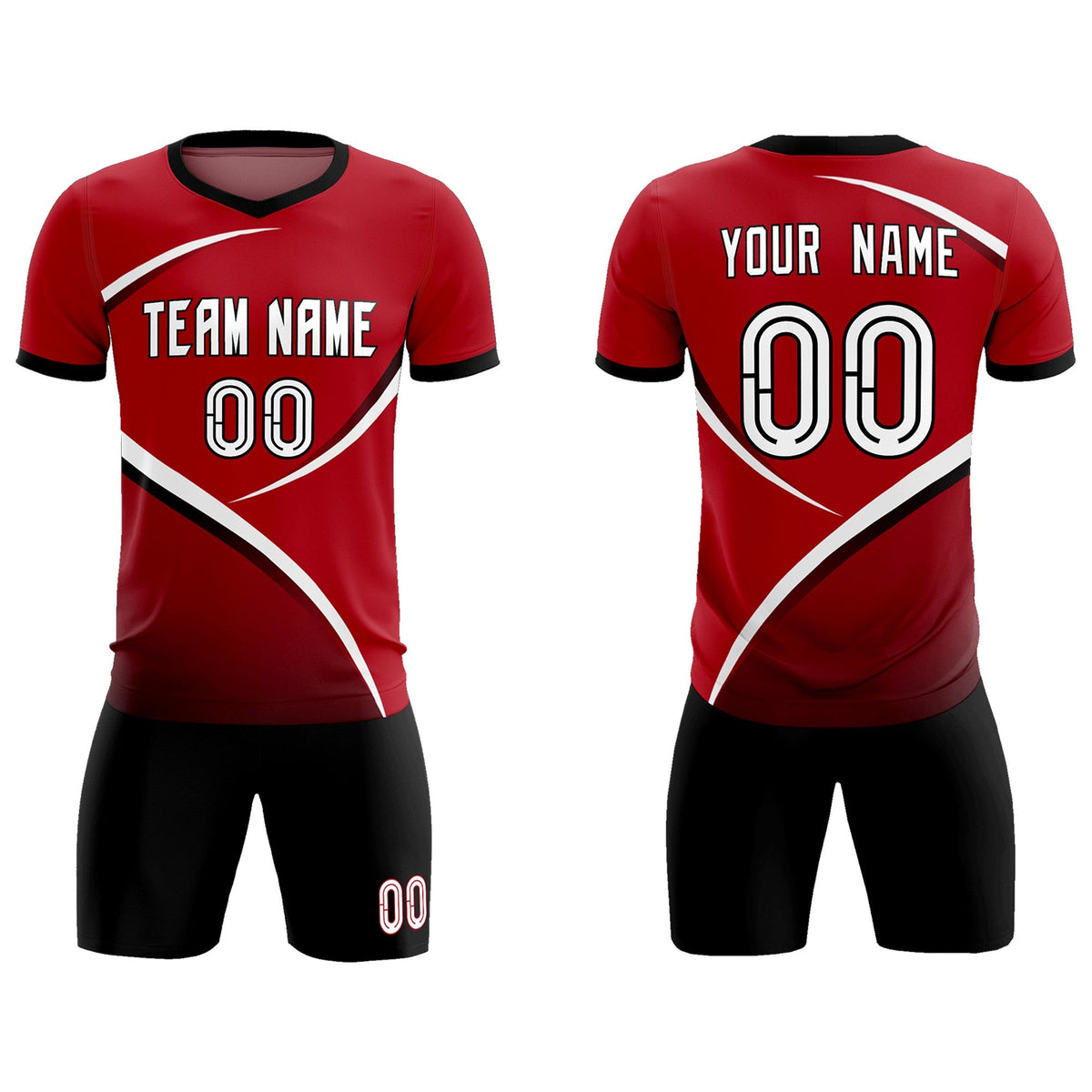 Custom Red Black Color Block Training Uniform For Men Football Kits Jersey