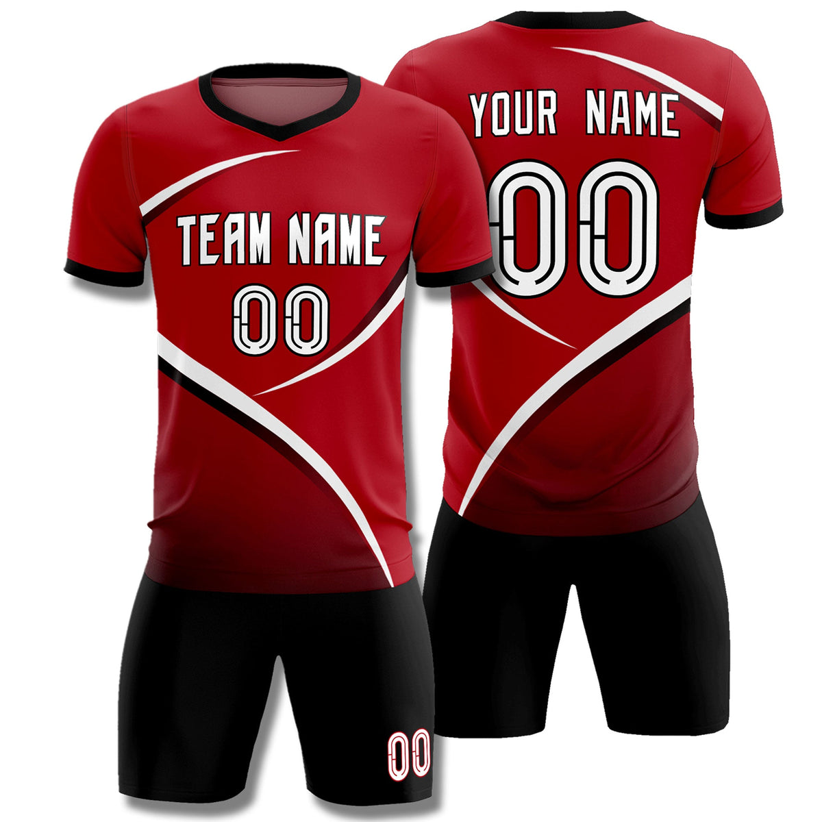 Custom Red Black Color Block Training Uniform For Men Football Kits Jersey