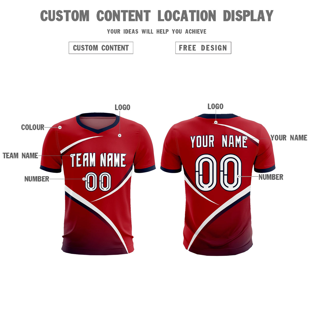 Custom Red Navy Color Block Training Uniform For Men Football Kits Jersey
