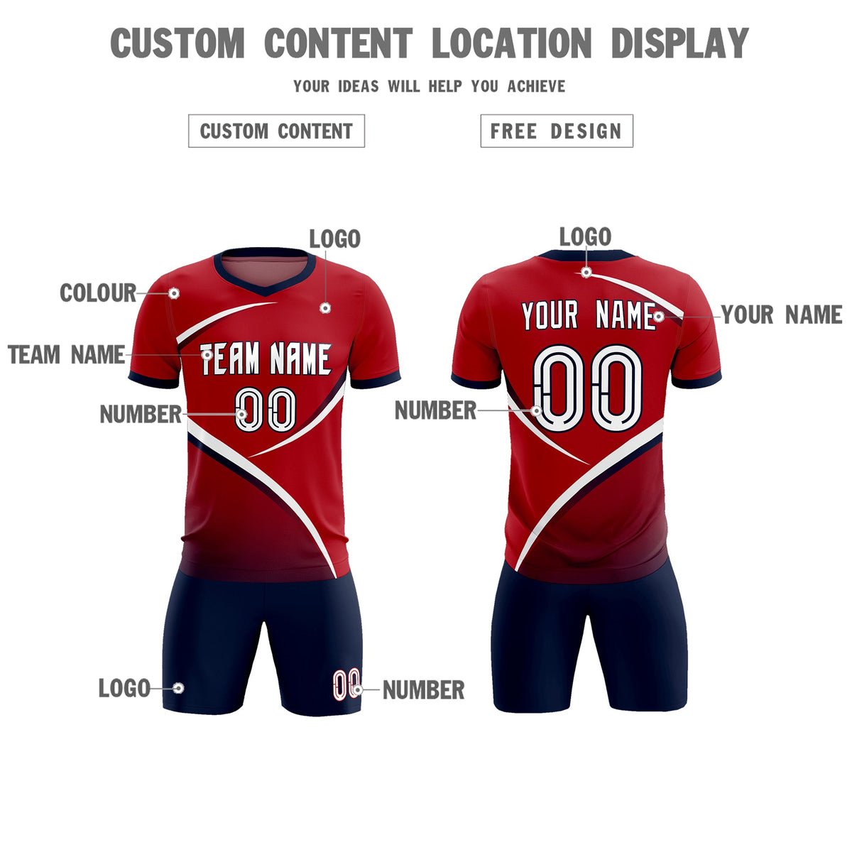 Custom Red Navy Color Block Training Uniform For Men Football Kits Jersey