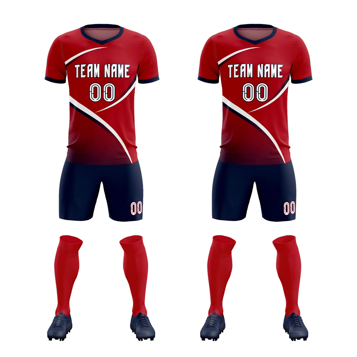 Custom Red Navy Color Block Training Uniform For Men Football Kits Jersey