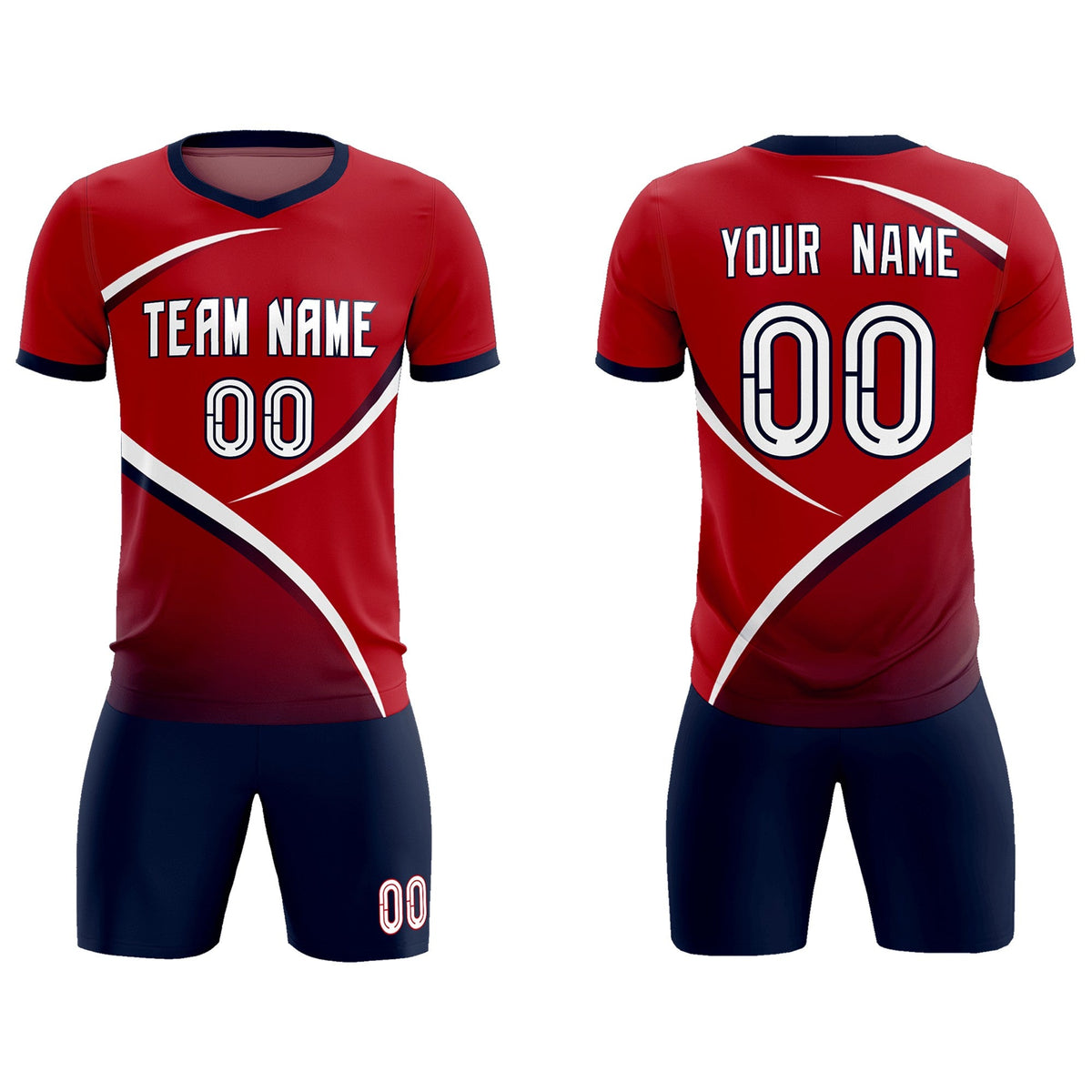Custom Red Navy Color Block Training Uniform For Men Football Kits Jersey