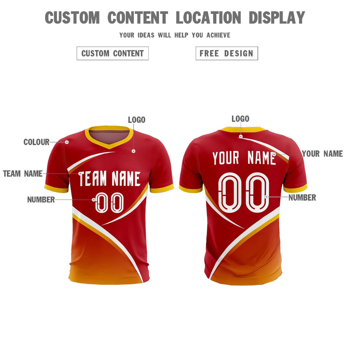 Custom Red Gold Color Block Training Uniform For Men Football Kits Jersey