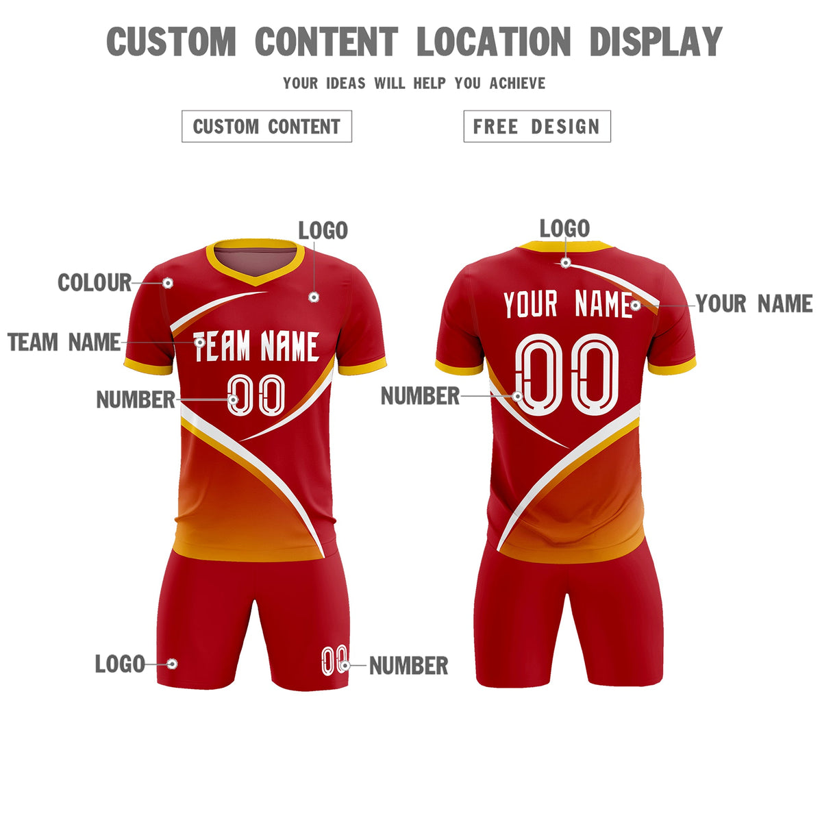 Custom Red Gold Color Block Training Uniform For Men Football Kits Jersey