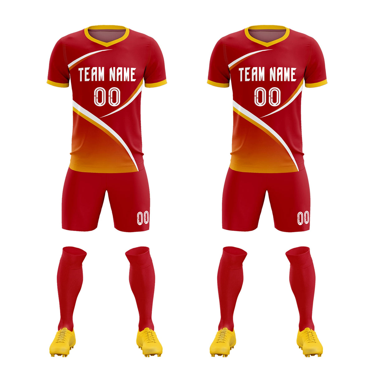 Custom Red Gold Color Block Training Uniform For Men Football Kits Jersey