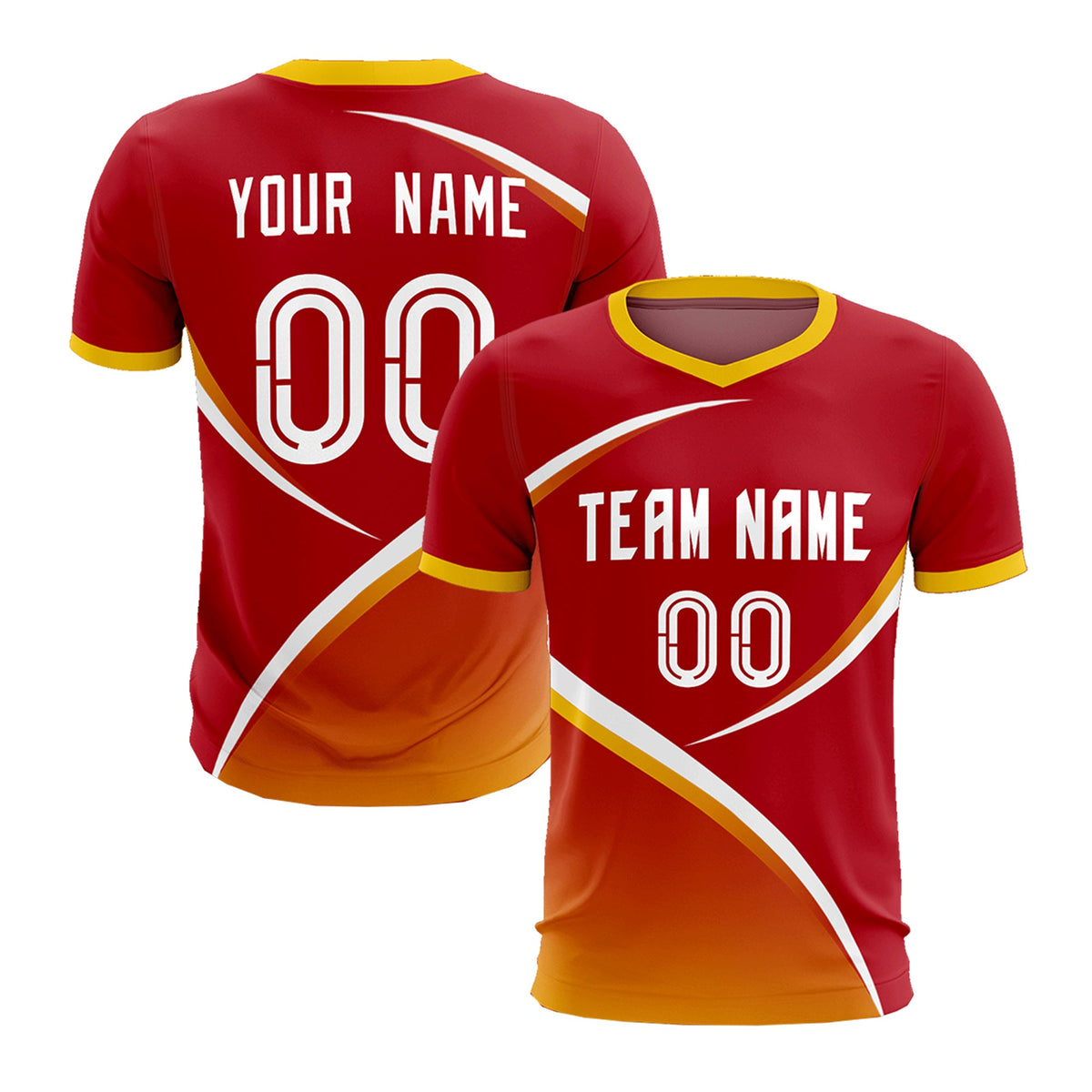 Custom Red Gold Color Block Training Uniform For Men Football Kits Jersey