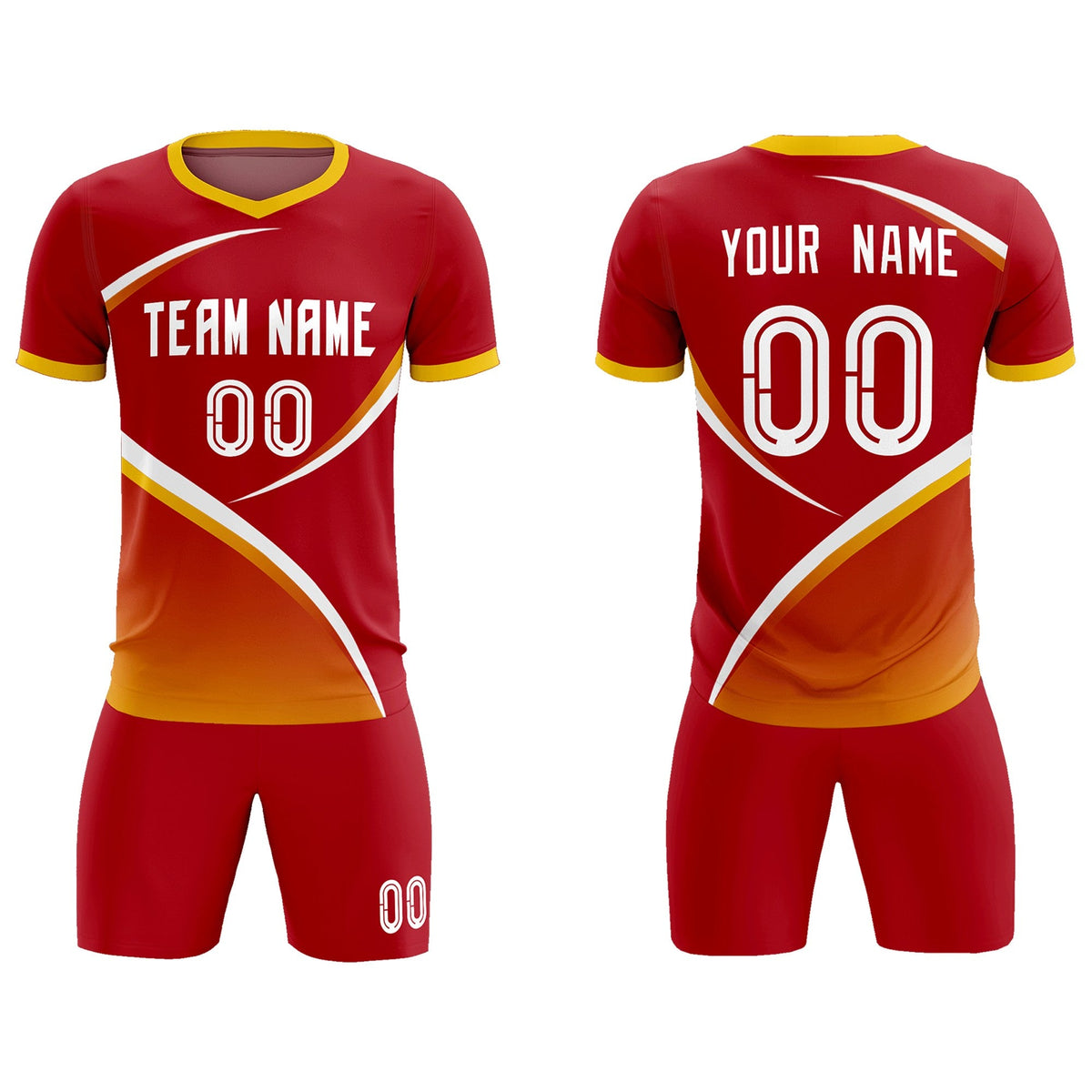 Custom Red Gold Color Block Training Uniform For Men Football Kits Jersey