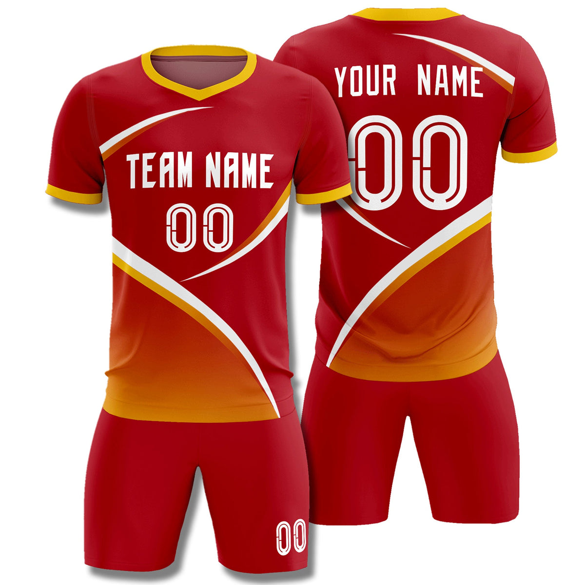 Custom Red Gold Color Block Training Uniform For Men Football Kits Jersey