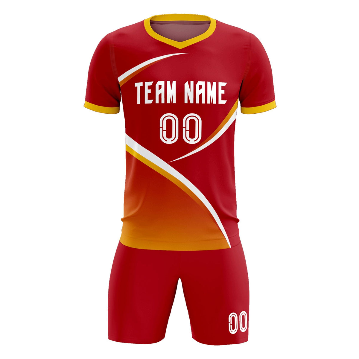 Custom Red Gold Color Block Training Uniform For Men Football Kits Jersey