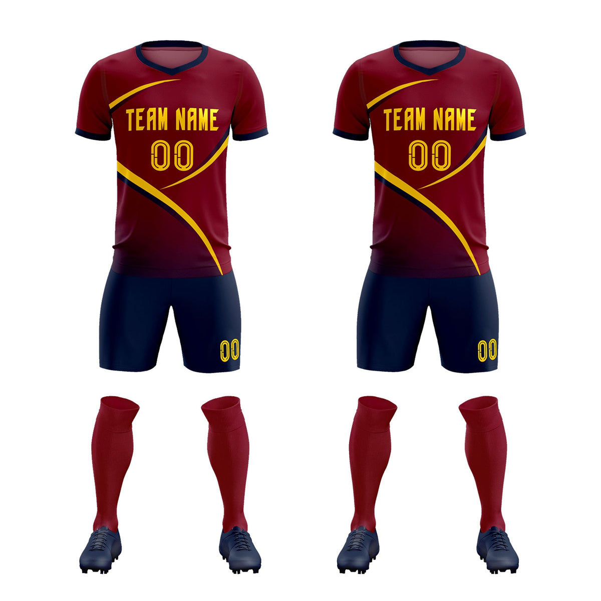 Custom Crimson Navy Color Block Training Uniform For Men Football Kits Jersey