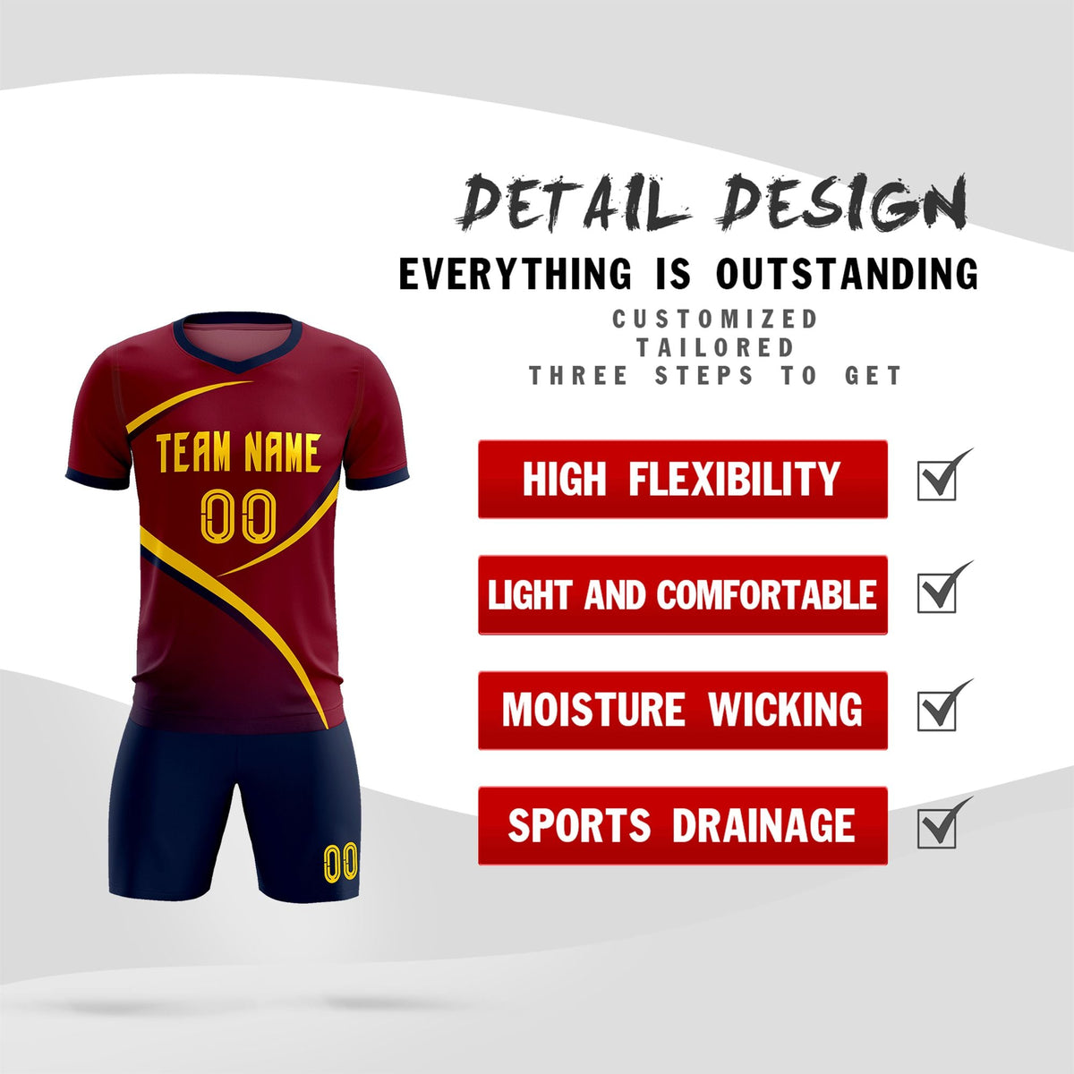 Custom Crimson Navy Color Block Training Uniform For Men Football Kits Jersey