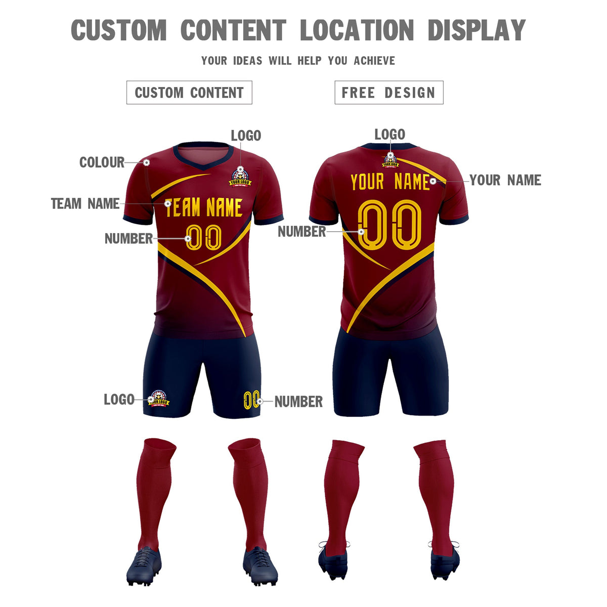 Custom Crimson Navy Color Block Training Uniform For Men Football Kits Jersey