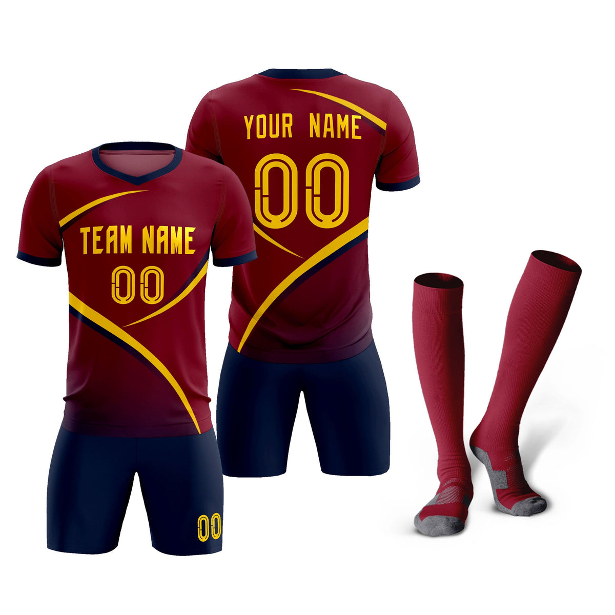 Custom Crimson Navy Color Block Training Uniform For Men Football Kits Jersey