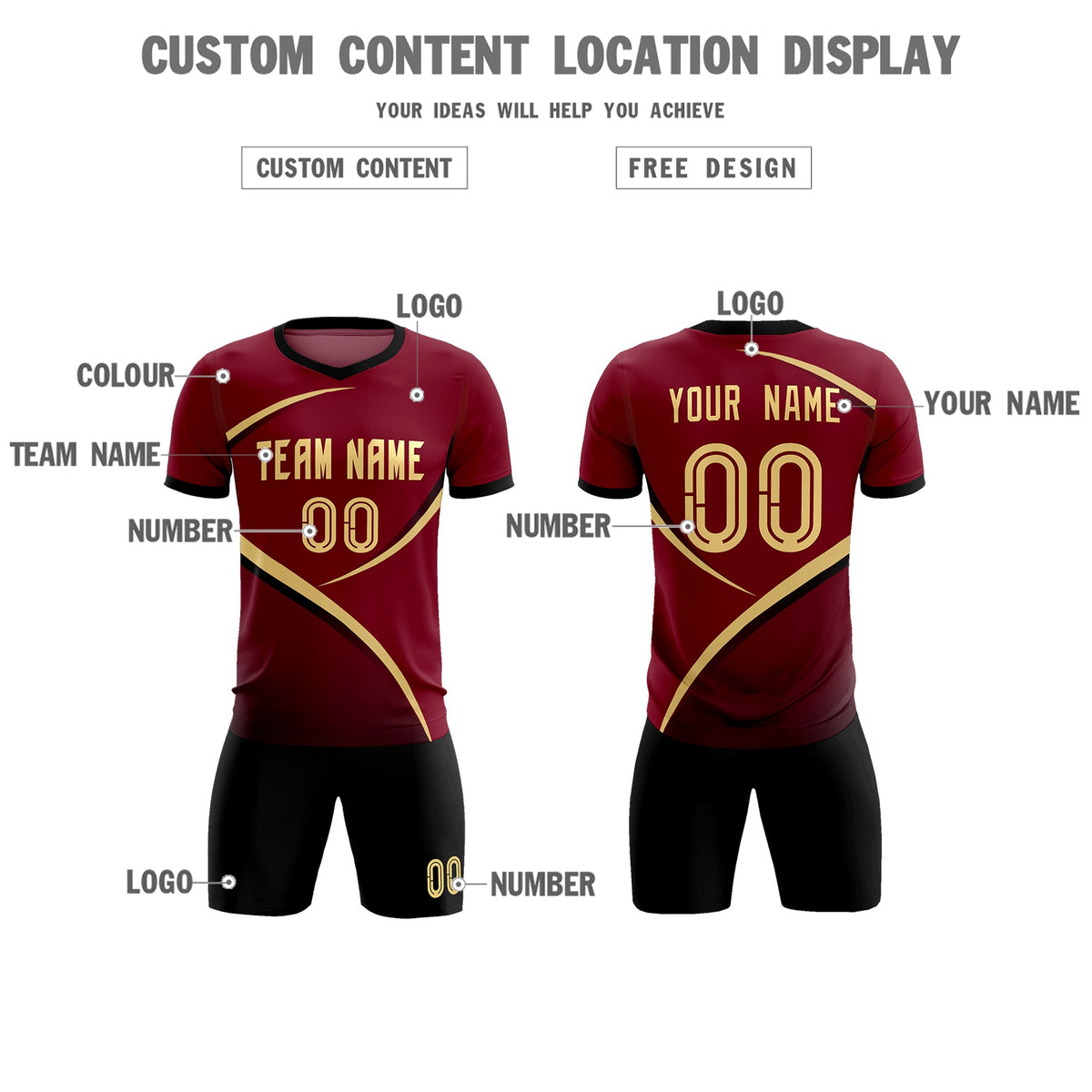 Custom Crimson Black Color Block Training Uniform For Men Football Kits Jersey