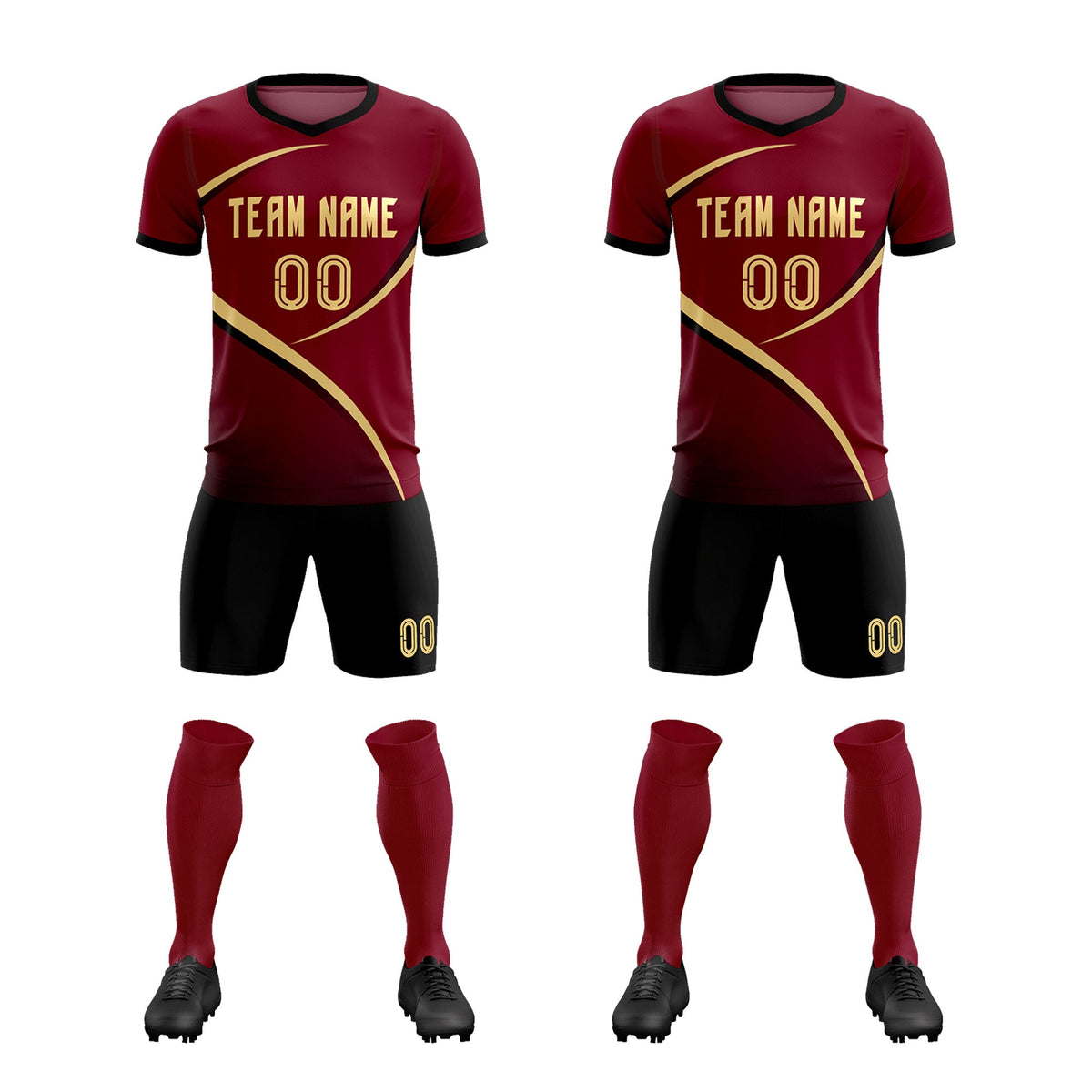 Custom Crimson Black Color Block Training Uniform For Men Football Kits Jersey