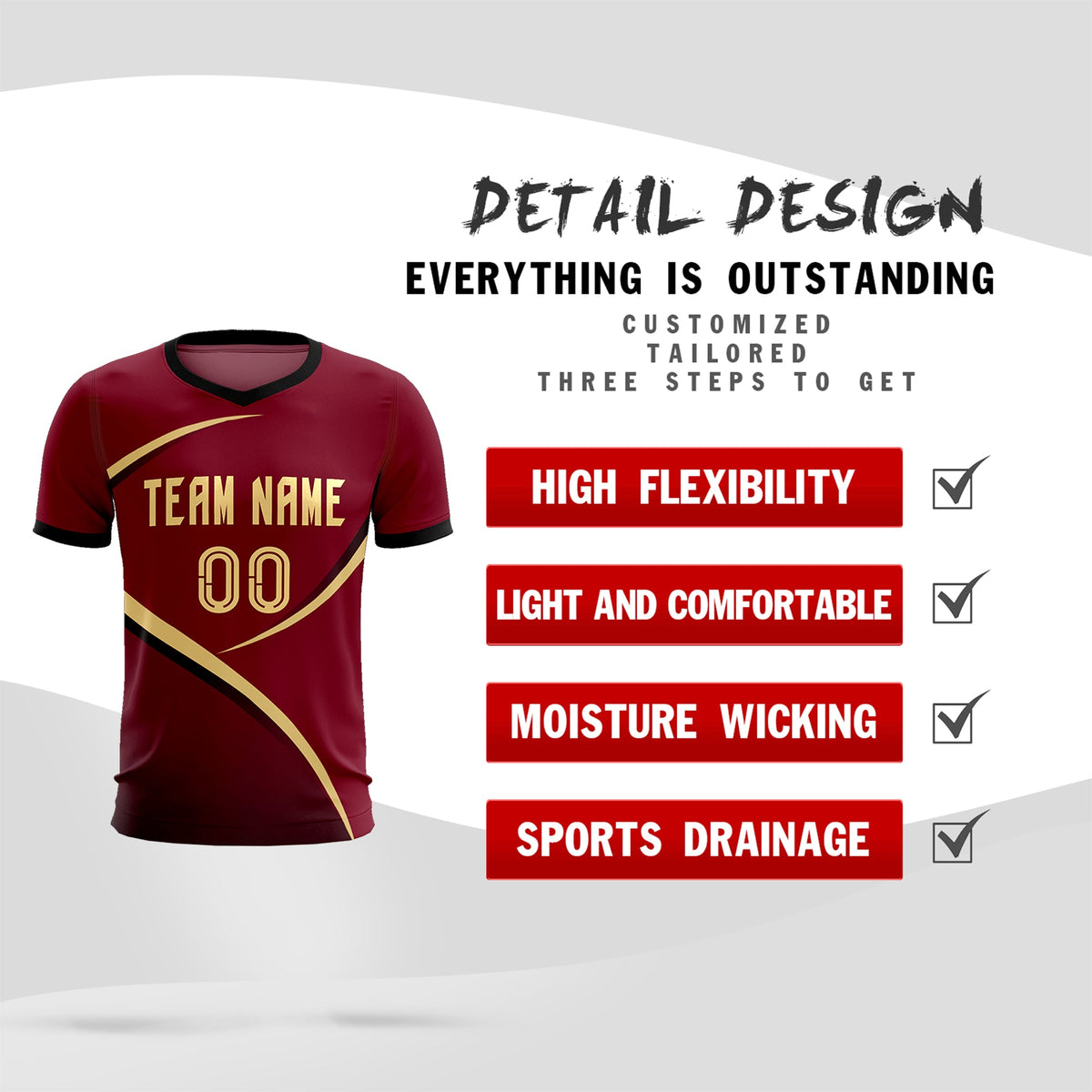Custom Crimson Black Color Block Training Uniform For Men Football Kits Jersey