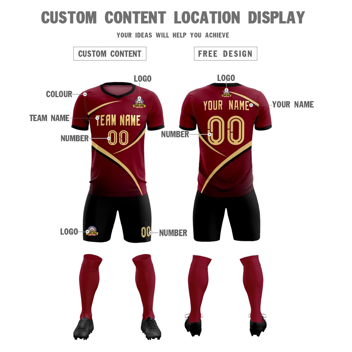 Custom Crimson Black Color Block Training Uniform For Men Football Kits Jersey
