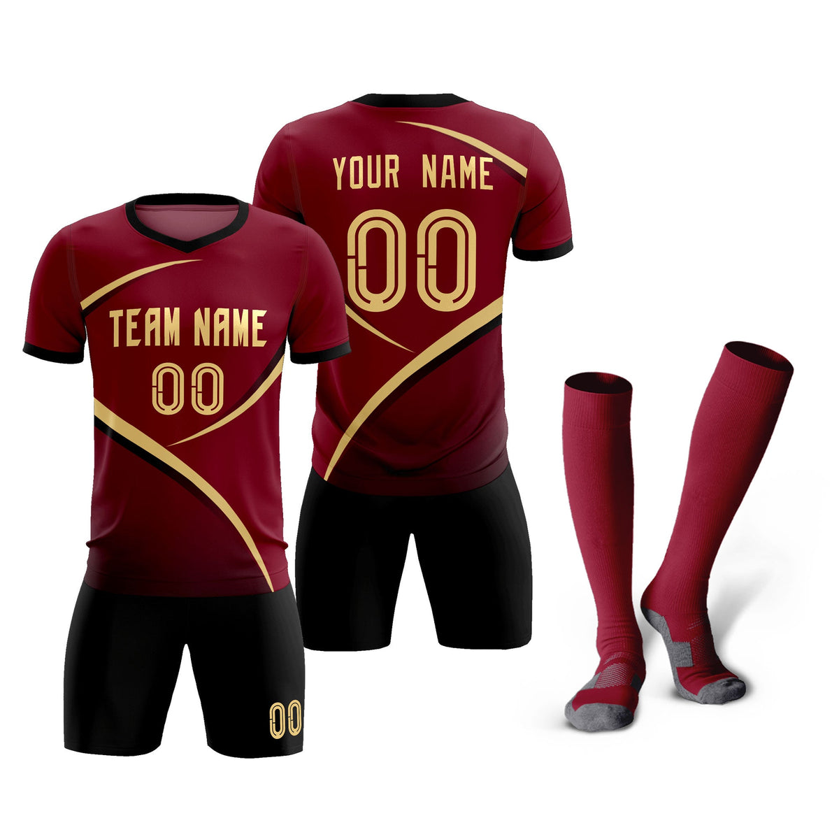Custom Crimson Black Color Block Training Uniform For Men Football Kits Jersey