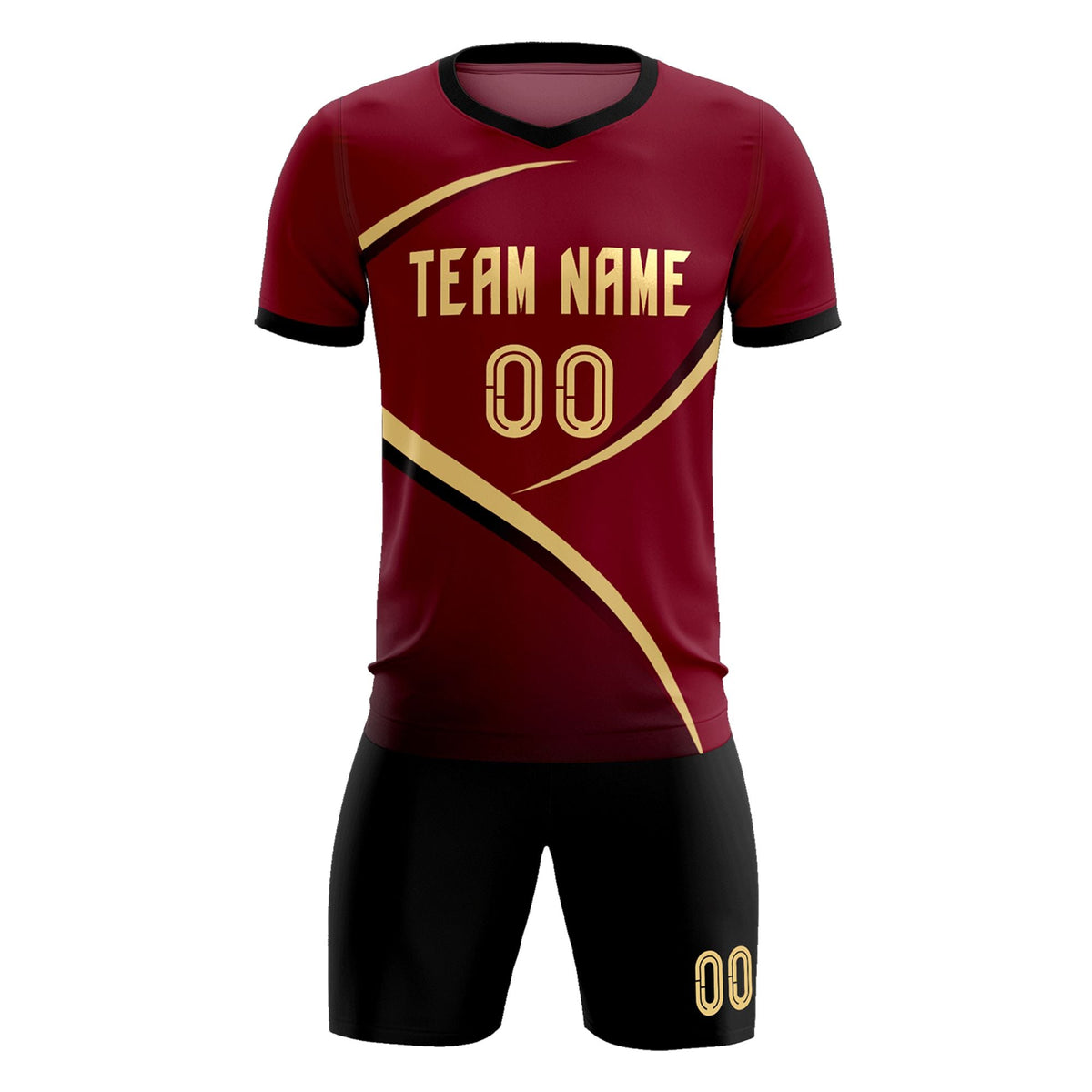 Custom Crimson Black Color Block Training Uniform For Men Football Kits Jersey