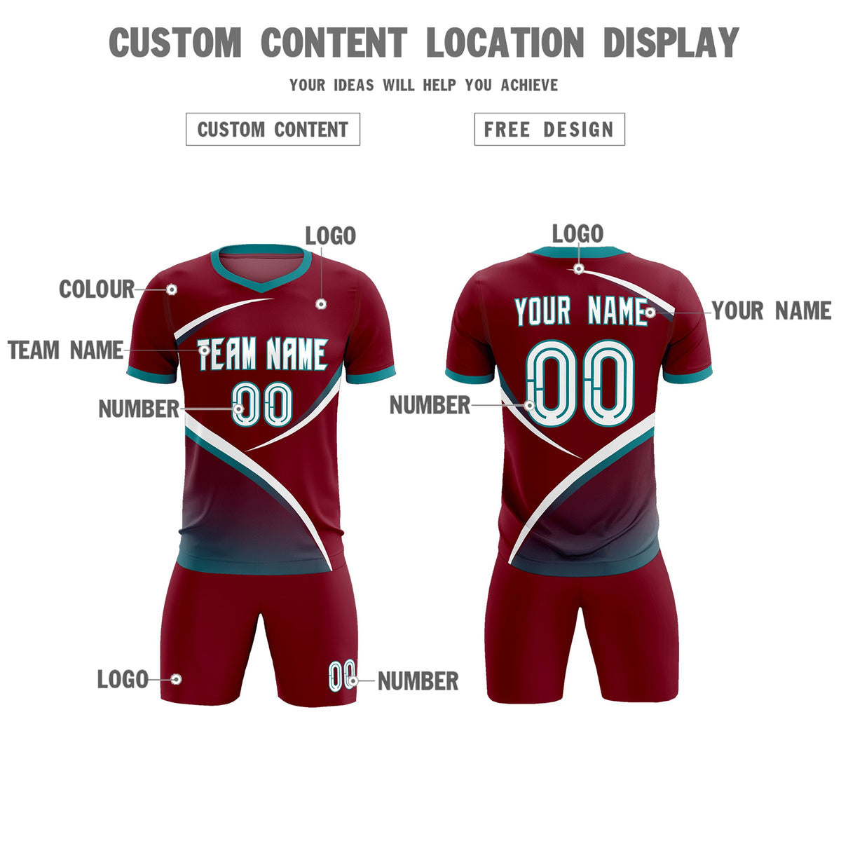 Custom Crimson Aqua Color Block Training Uniform For Men Football Kits Jersey