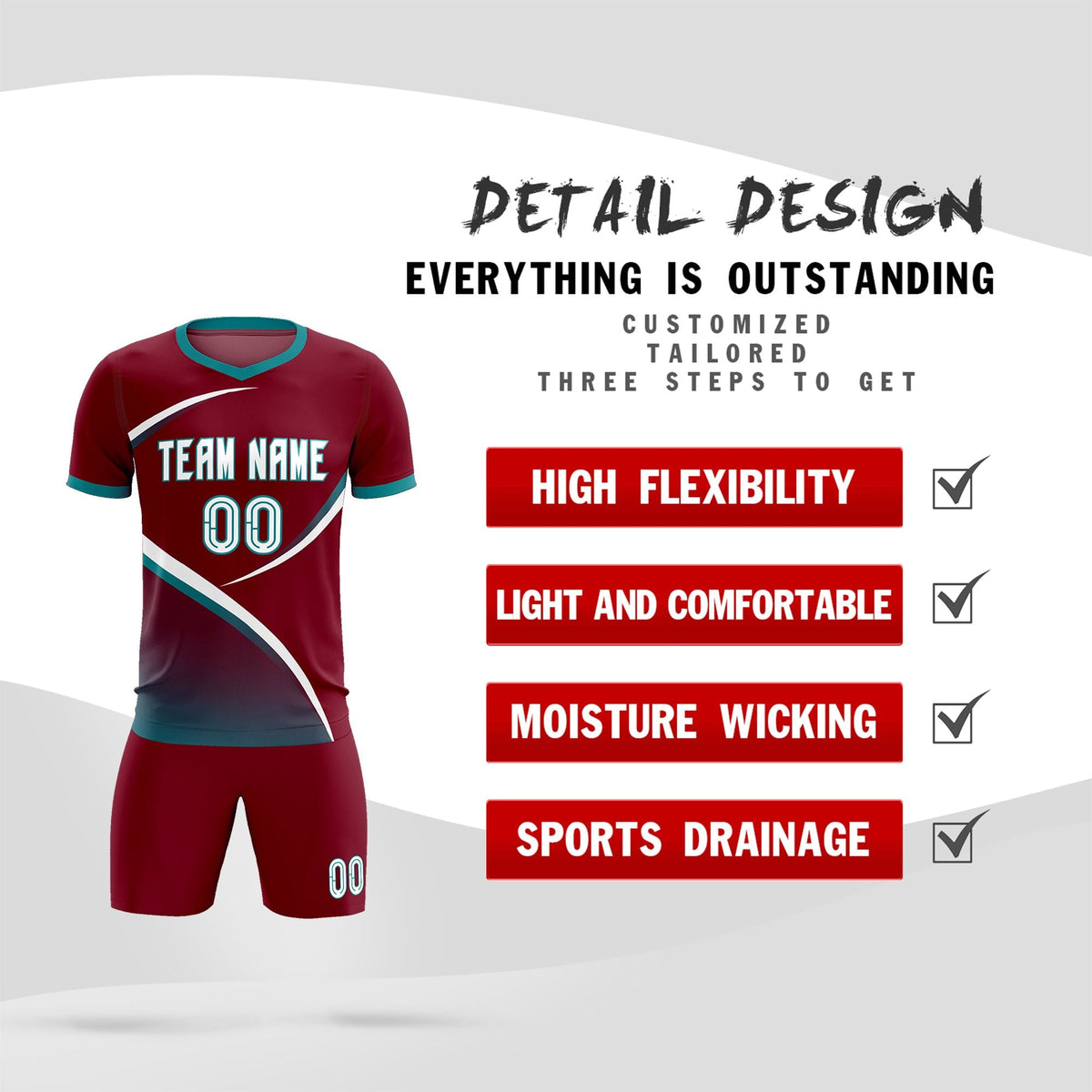 Custom Crimson Aqua Color Block Training Uniform For Men Football Kits Jersey