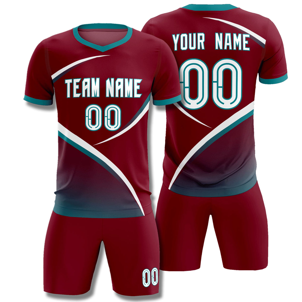 Custom Crimson Aqua Color Block Training Uniform For Men Football Kits Jersey
