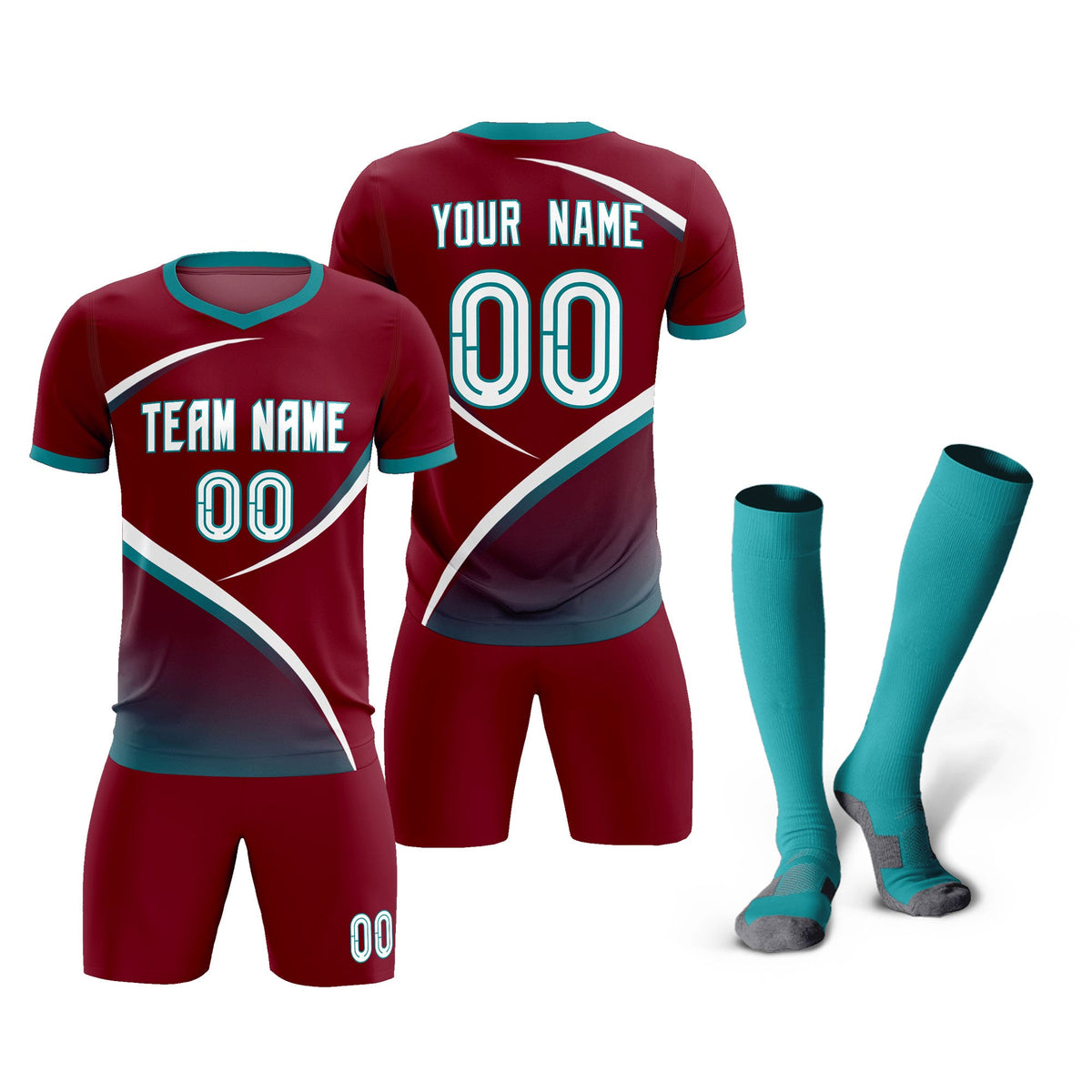 Custom Crimson Aqua Color Block Training Uniform For Men Football Kits Jersey