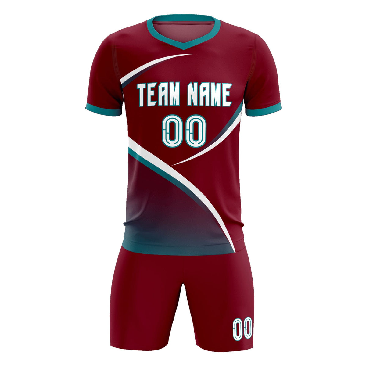 Custom Crimson Aqua Color Block Training Uniform For Men Football Kits Jersey