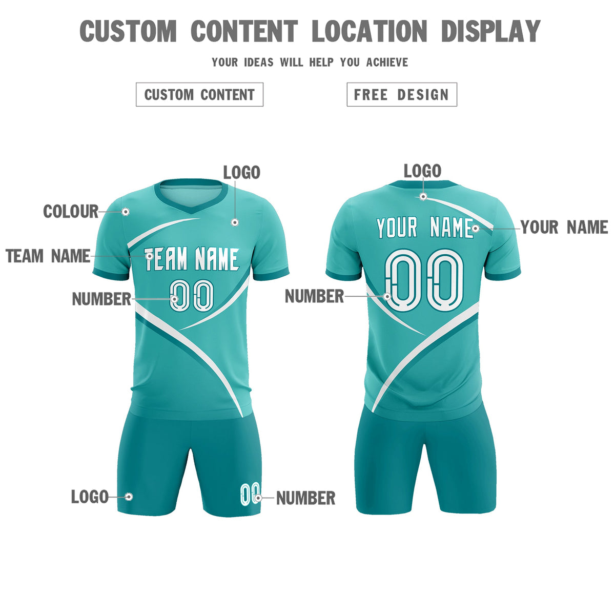 Custom Bright Green Aqua Color Block Training Uniform For Men Football Kits Jersey