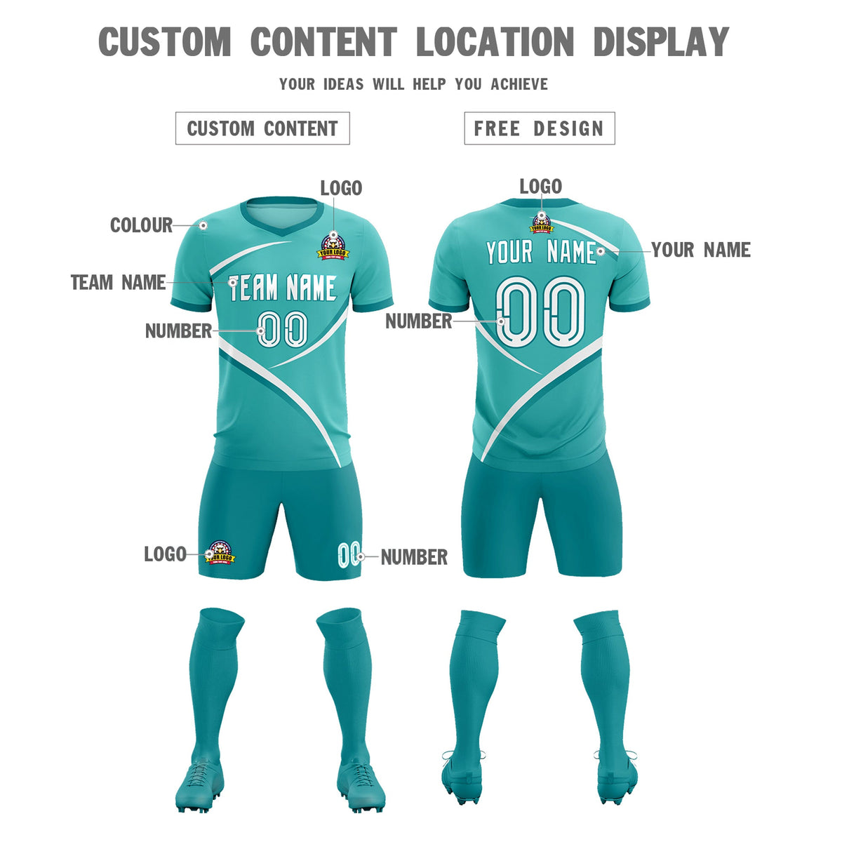 Custom Bright Green Aqua Color Block Training Uniform For Men Football Kits Jersey