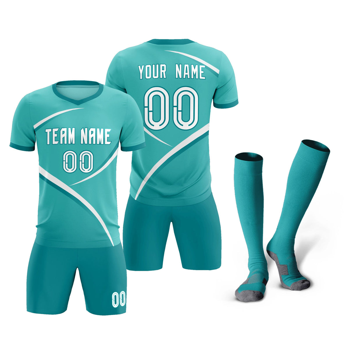 Custom Bright Green Aqua Color Block Training Uniform For Men Football Kits Jersey