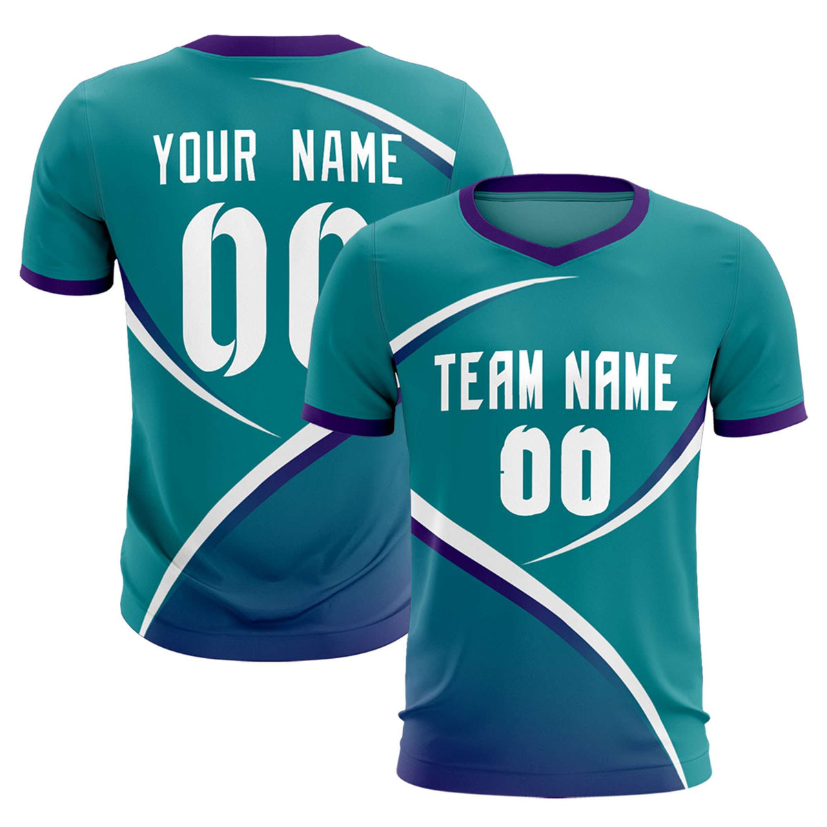 Custom Aqua Purple Color Block Training Uniform For Men Soccer Sets Jersey