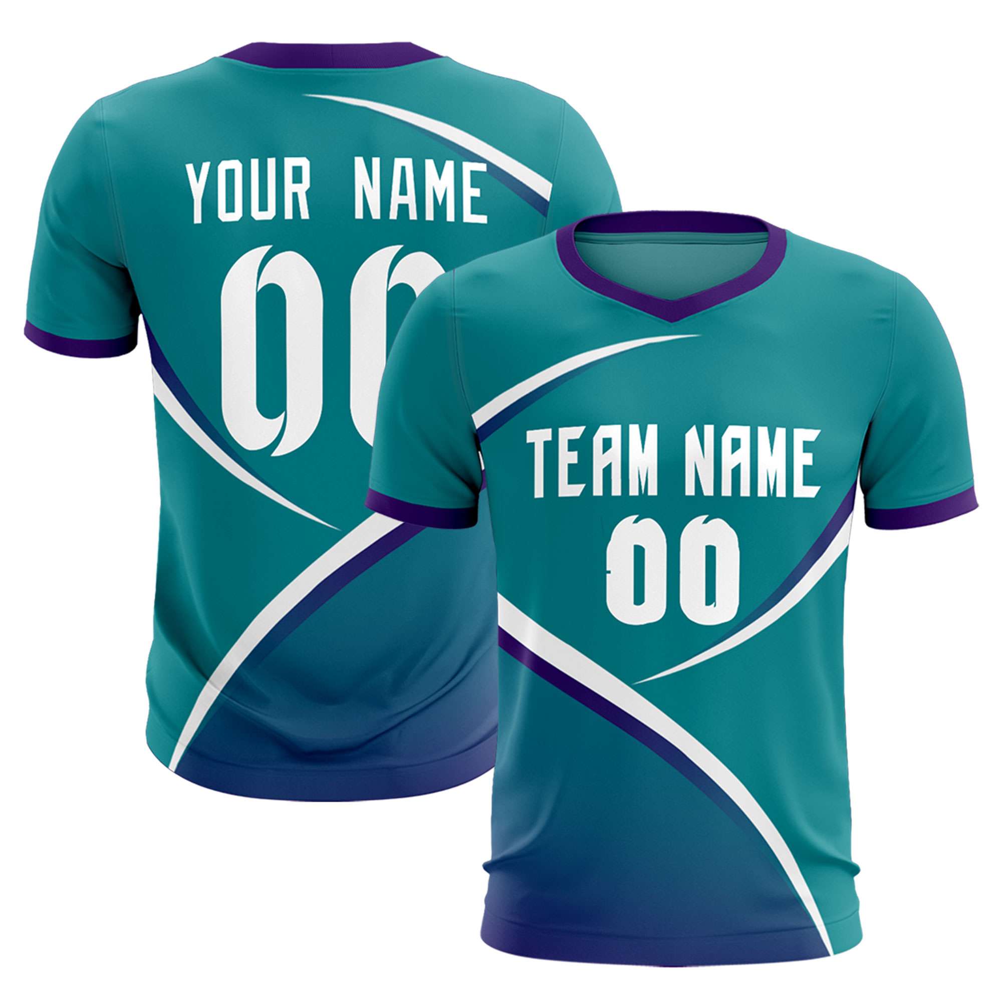 Custom Aqua Purple Color Block Training Uniform For Men Soccer Sets Jersey