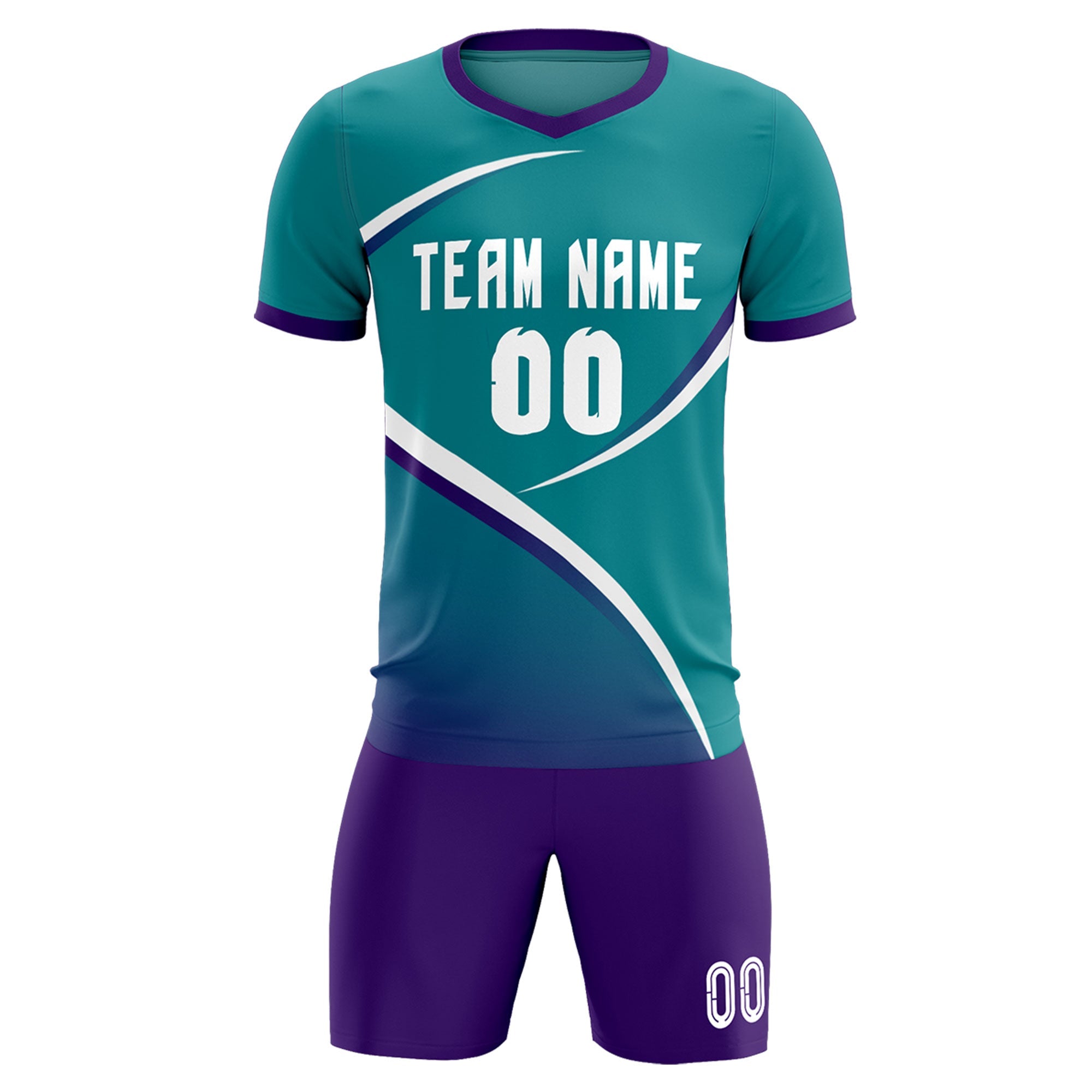 Custom Aqua Purple Color Block Training Uniform For Men Soccer Sets Jersey