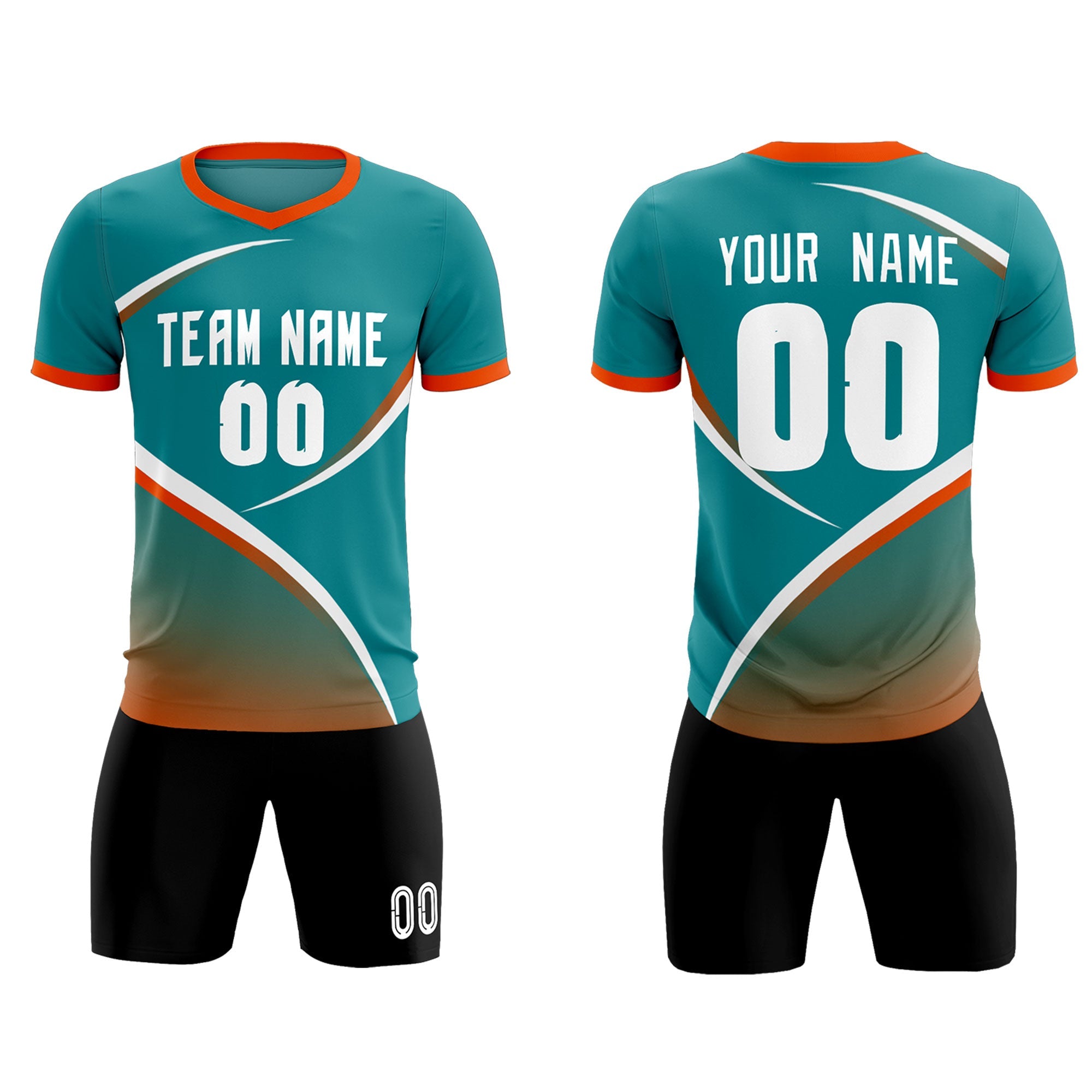 Custom Aqua Orange Color Block Training Uniform For Men Soccer Sets Jersey