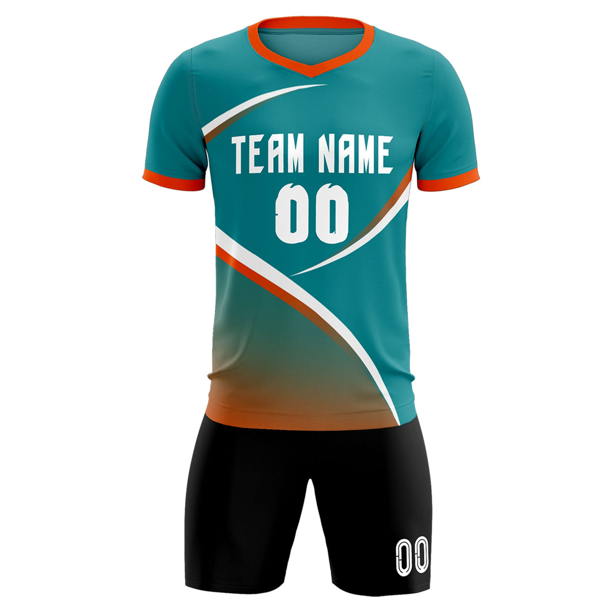 Custom Aqua Orange Color Block Training Uniform For Men Soccer Sets Jersey