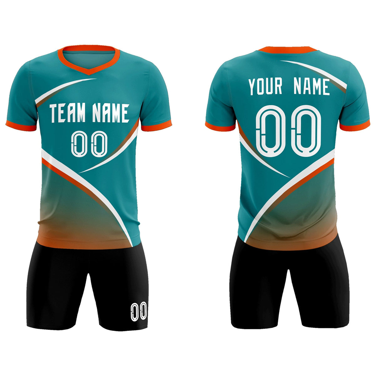 Custom Aqua Orange Color Block Training Uniform For Men Soccer Sets Jersey